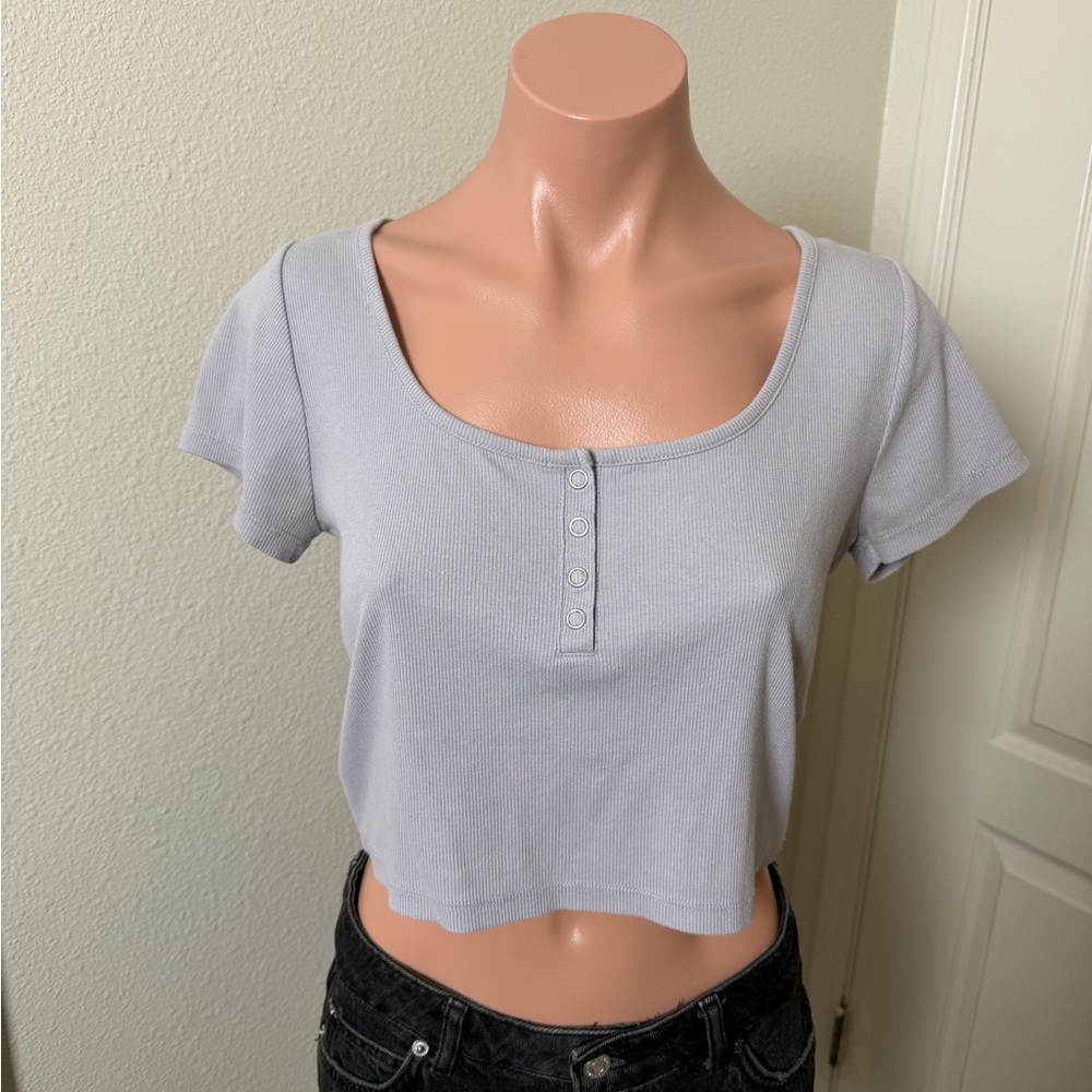 Madewell Light Lavender Ribbed Scoop-Neck Short Sleeve Tee